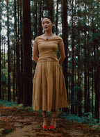 Pleated Midi dress (Caramel)